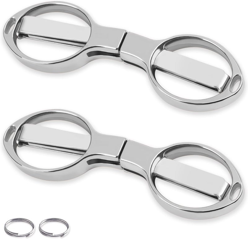 Vicsamer 2PCS Folding Scissors, Portable Travel Scissor, Gift for Men Glasses Shaped Mini Shear Telescopic Cutter, Anti Rust Stainless Steel Scissors for Fishing Sewing Home Office-Silvery - Image 1